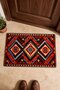 Black and Red Diamond-Patterned Turkish Kilim Rug Door Mat, 40x60 cm, with Non-Slip Sole