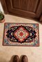 Navy and Salmon Classic Medallion Turkish Rug-Patterned Doormat, 40x60 cm, with Non-Slip Sole