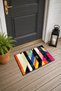 Navy Blue and Orange Cross-Stripe Collage Pattern Doormat, 40x60 cm, with Non-Slip Sole, Decorative