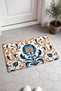 Navy Blue and Orange Damask Floral Print Turkish Rug-Patterned Doormat, 40x60 cm, with Non-Slip Sole - 4