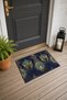 Navy Blue and Gold Art Nouveau Peacock-Patterned Doormat, 40x60 cm, with Non-Slip Sole, Decorative