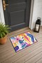 Yellow and Pink Cheerful Abstract Patterned Doormat, 40x60 cm, with Non-Slip Sole, Decorative