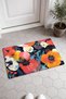 Navy Blue and Red Poppy Flower-Floral Print Doormat, 40x60 cm, with Non-Slip Sole, Decorative - 2