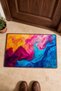 Fuchsia and Blue Fluid Paint Patterned Doormat, 40x60 cm, with Non-Slip Sole, Decorative - 4