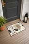 Beige-Gray Minimal Patterned Botanical-Patterned Doormat, 40x60 cm, with Non-Slip Sole, Decorative