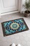 Navy Blue and Turquoise Classic Medallion Turkish Rug-Patterned Doormat, 40x60 cm, with Non-Slip Sole - 4