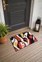 Black and Red Cream Retro Patterned Doormat, 40x60 cm, with Non-Slip Sole, Decorative