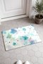 White Turquoise Watercolor Splatter-Patterned Doormat, 40x60 cm, with Non-Slip Sole, Decorative - 2