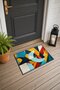 Blue, Yellow, and Red Checkered Patterned Doormat, 40x60 cm, with Non-Slip Sole, Decorative