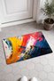Yellow, Red, and Navy Blue Door Mat with Thick Brush Stroke Pattern, 40x60 cm, Non-Slip Sole, Decorative - 2