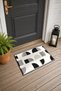 Cream and Black Half-Circle Door Mat with Minimal Patterned Design, 40x60 cm, Non-Slip Sole, Decorative