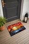 Orange and Blue Nature-Scene Patterned Doormat, 40x60 cm, with Non-Slip Sole, Decorative - 3
