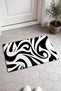 Black and White Wavy Op Art Patterned Doormat, 40x60 cm, with Non-Slip Sole, Decorative - 2