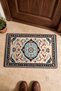 Cream, Light Blue, Palace Medallion Turkish Rug-Patterned Doormat, 40x60 cm, with Non-Slip Sole