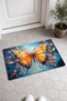 697 Orange and Blue Butterfly-Patterned Doormat, 40x60 cm, with Non-Slip Sole, Decorative - 2