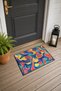 Navy Blue Door Mat with Red Dots and Wavy Pattern, 40x60 cm, Non-Slip Sole, Decorative
