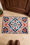 Blue and Red Flower Motif Turkish Rug-Floral Print 727 Doormat, 40x60 cm, with Non-Slip Sole