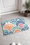 Coral Blue Ethnic Patterned Doormat, 40x60 cm, with Non-Slip Sole, Decorative - 2