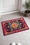 Fuchsia, Black, and Neon Kilim Rug-Patterned Turkish Rug-Style Doormat, 40x60 cm, with Non-Slip Sole - 4