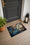 Blue and Orange Flower Garden Patterned Doormat, 40x60 cm, with Non-Slip Sole, Decorative