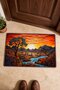 Orange and Blue Landscape-Patterned 959 Doormat, 40x60 cm, with Non-Slip Sole, Decorative