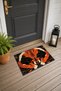 Orange and Black Symmetrical Butterfly-Patterned Doormat, 40x60 cm, with Non-Slip Sole, Decorative