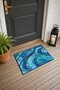 Blue Turquoise Mosaic Wave-Patterned Doormat, 40x60 cm, with Non-Slip Sole, Decorative