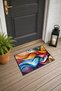 Blue and Orange Wavy Pattern 831 Doormat, 40x60 cm, Non-Slip Sole, Decorative