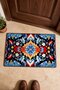 Red and Blue Flower Garden Turkish Rug-Floral Print 753 Doormat, 40x60 cm, with Non-Slip Sole