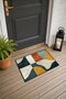 Navy and Mustard Modern Curved Block-Patterned Doormat, 40x60 cm, with Non-Slip Sole, Decorative