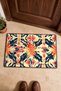 Cream, Coral, Navy Blue, Kaleidoscope, Floral Print Doormat, 40x60 cm, Non-Slip Sole, Decorative - 4