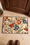 Orange and Blue Flower Garden Turkish Rug-Floral Print Doormat, 40x60 cm, with Non-Slip Sole