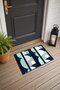 Navy Blue and Mint Geometric Patterned Door Mat, 40x60 cm, with Non-Slip Sole, Decorative
