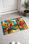 Orange and Turquoise Retro Patterned Geometric Doormat, 40x60 cm, with Non-Slip Sole, Decorative - 2