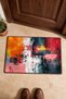 Orange and Red Distressed Block-Print Patterned Doormat, 40x60 cm, with Non-Slip Sole, Decorative - 4