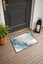 Petrol Peach Watercolor Cloud-Patterned Doormat, 40x60 cm, Non-Slip Sole, Decorative