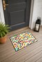 Cream, Burgundy, and Turquoise Polka Dot Door Mat, 40x60 cm, with Non-Slip Sole, Decorative