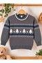 Boys' & Kids' Pine Tree-Patterned Crew Neck Stretch Knit Sweater - 2