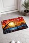 Orange and Blue Nature-Scene Patterned Doormat, 40x60 cm, with Non-Slip Sole, Decorative - 4