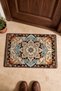 Gray, Blue, and Black Classic Medallion Turkish Rug-Patterned Doormat, 40x60 cm, with Non-Slip Sole