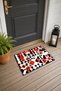 Red, Black, and White Geometric Patterned Kilim Rug Doormat, 40x60 cm, with Non-Slip Sole, Decorative