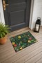 Dark Green and Yellow Floral Print Doormat, 40x60 cm, with Non-Slip Sole, Decorative