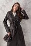 معطف طويل من الجلد باللون البني - 3