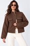 Snap Button Detail, Double-Sided Pockets, Soft-Textured, Zipper-Front Women's AcıKahve Cropped Bomber Jacket - 3