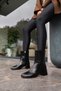 CAPRILE WOMEN'S BLACK LEATHER CHUNKY-HEELED BOOTS WITH THICK HEEL - 2