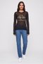 Women Crew Neck Textured Long Sleeve Sweater, Black - 2