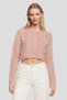 Women Crew Neck Long Sleeve Textured Crop Top, Pink