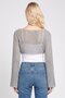 Women Boat Neck Knitted Crop Crochet Sweater, Grey - 4