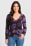 Women V-Neck Long Sleeve Graphic Print Top, Multicolor