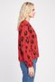 Women V Neck Animal Print Knitted Cardigan, Red - 3